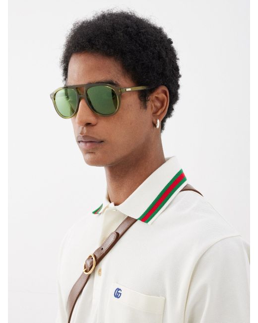 Gucci Aviator Acetate Sunglasses in Black for Men | Lyst