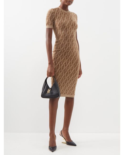 Fendi Abito Ff-jacquard Chenille Sweater Dress in Natural | Lyst