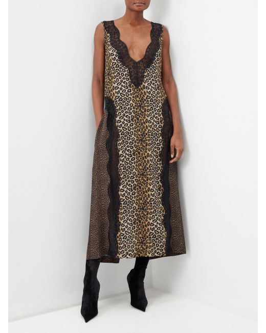 Raey Lace And Leopard Print Satin Slip Dress in White Lyst UK