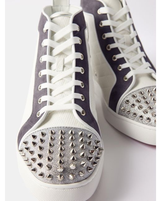Christian Louboutin Louis Spike-embellished Suede High-top Trainers in Gray  for Men