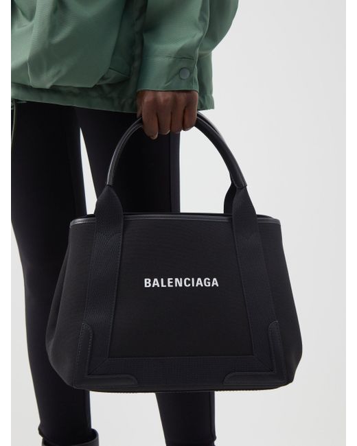 Balenciaga Cabas S Logo-print Leather-trim Canvas Tote Bag in Black | Lyst