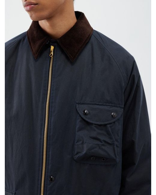 Drake's Corduroycollar Waxedcotton Field Jacket in Blue for Men Lyst