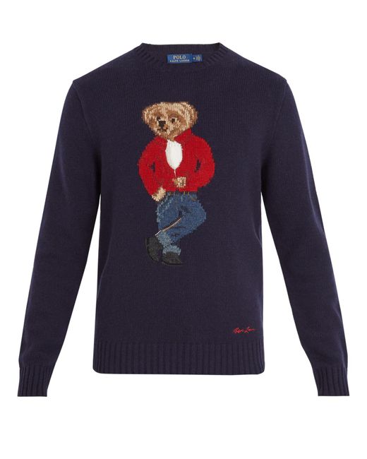 Polo Ralph Lauren Teddy Bear-intarsia Wool Sweater in Blue for Men ...