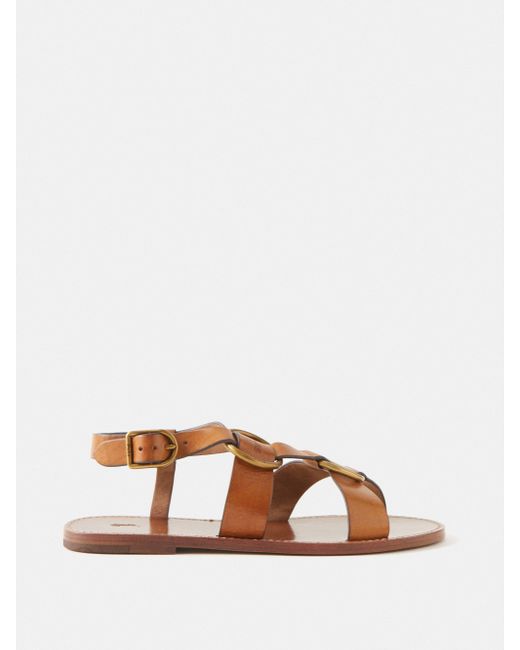 Polo Ralph Lauren Ring embellished Leather Sandals in Brown Lyst