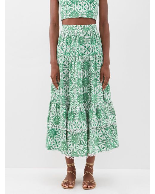 Borgo De Nor Green Didi Mosaic-print Cotton-lawn Midi Skirt
