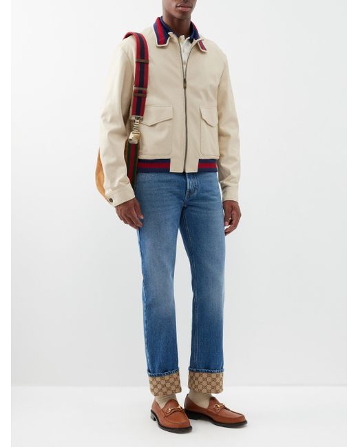 Gucci Web Stripe Leather Jacket in Blue for Men Lyst UK
