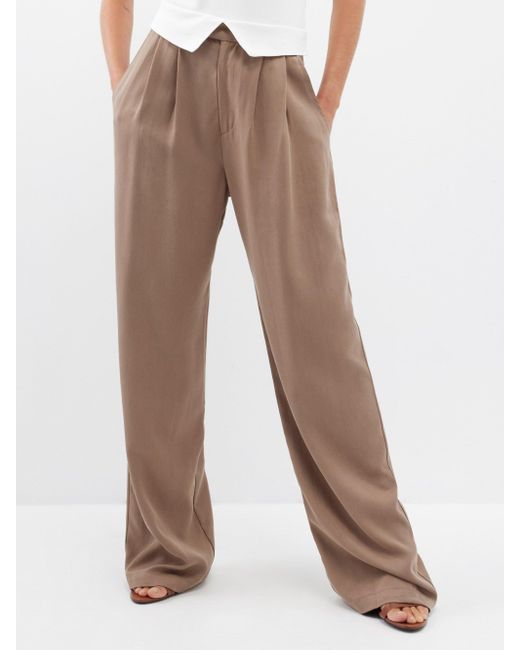 Reformation Stevie Fold-over Waistband Wide-leg Trousers in Brown