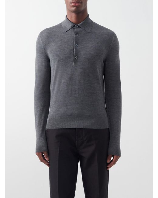 Tom Ford Half-button Wool Polo Shirt in Dark Grey (Gray) for Men | Lyst