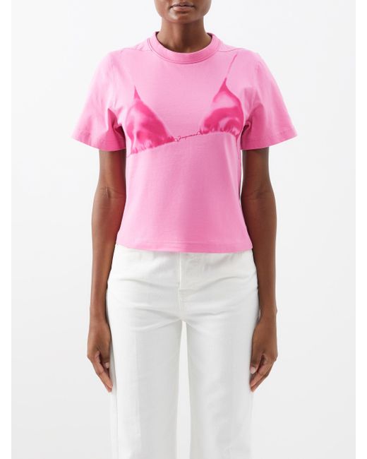 Jacquemus Bikiniprint Cottonjersey Tshirt in Pink Lyst