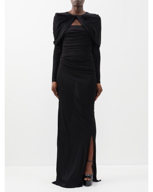 Saint Laurent Cutout Side-slit Jersey Gown in Black | Lyst