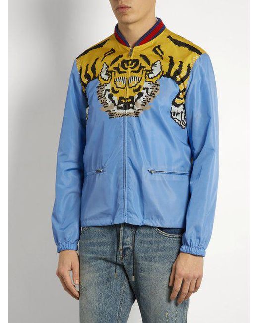 Gucci Tiger Print Bomber Jacket in Blue for Men Lyst