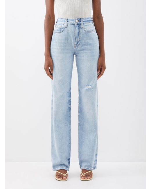 FRAME Denim Le Jane Distressed Highrise Straightleg Jeans in Light Blue (Blue) Lyst