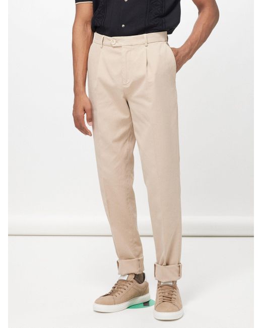 Brunello Cucinelli Natural Pressed-crease Cotton-twill Trousers for men