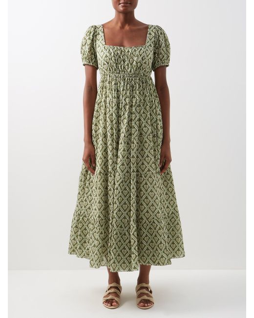 RHODE Green Joanna Geometric-print Cotton-poplin Dress