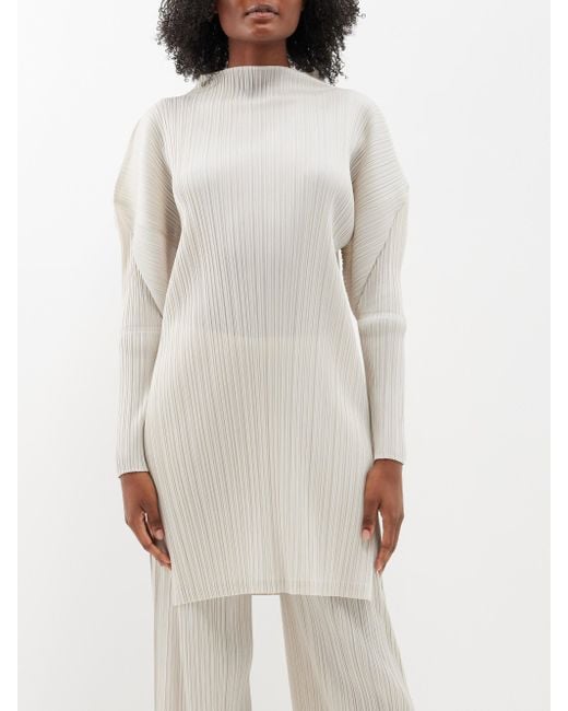 Pleats Please Issey Miyake White High-neck Technical-pleated Top