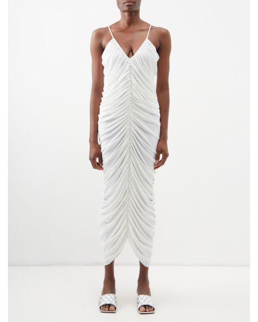 Norma Kamali Diana Ruched Jersey Midi Dress in White | Lyst