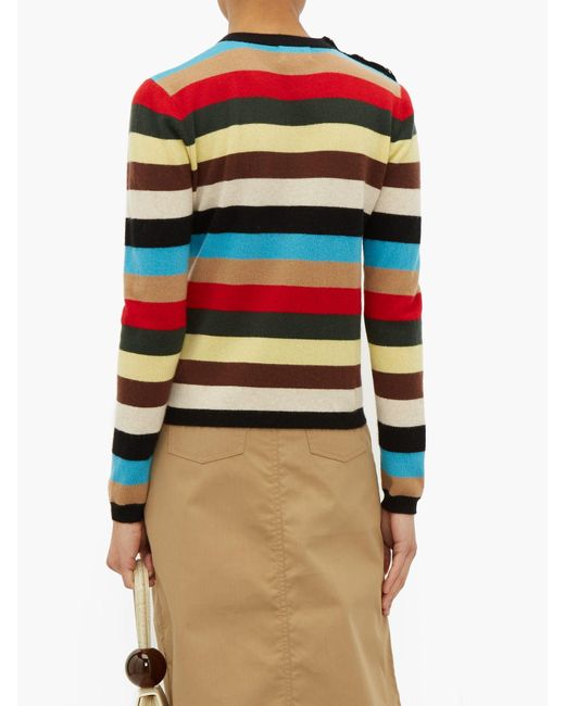 Ganni Crystal Button Stripe Cashmere Sweater | Lyst