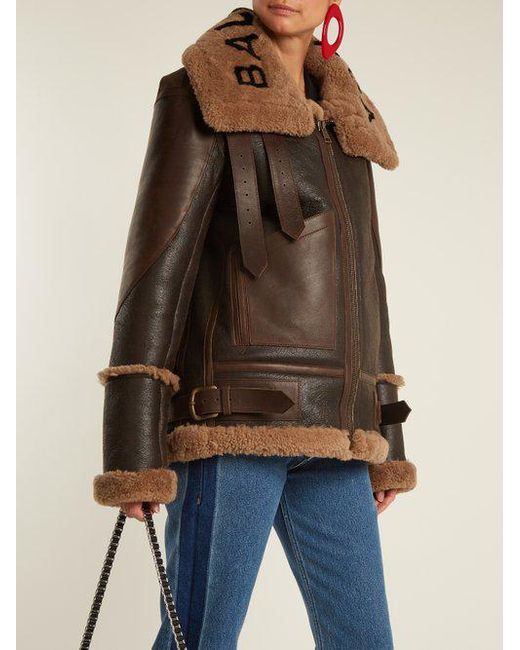 Balenciaga Le Bombardier Shearling Jacket in Brown | Lyst