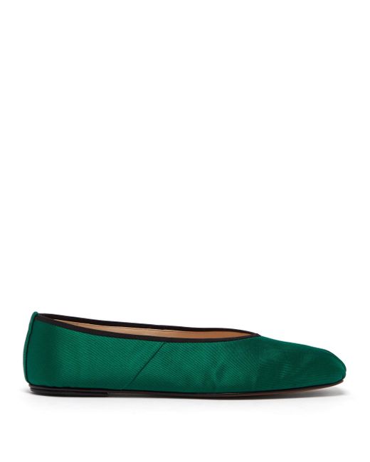 The Row Ballet Square-toe Satin Flats in Green | Lyst Canada