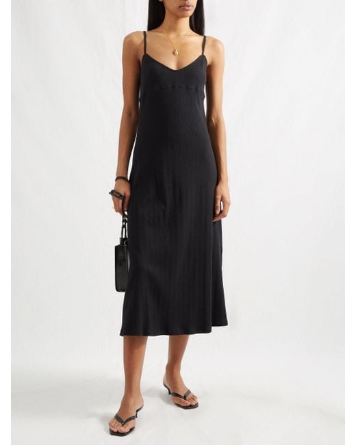 Totême Vneck Ribbedknit Midi Dress in Black Lyst Canada