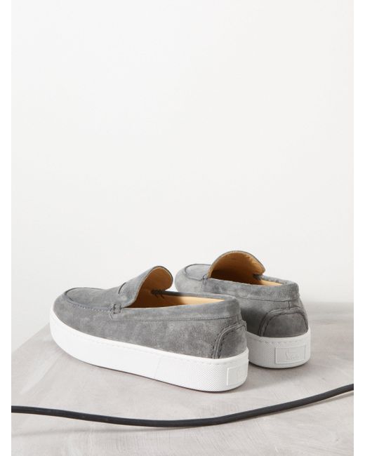 Christian Louboutin Paqueboat Suede Slip on Trainers in Grey for
