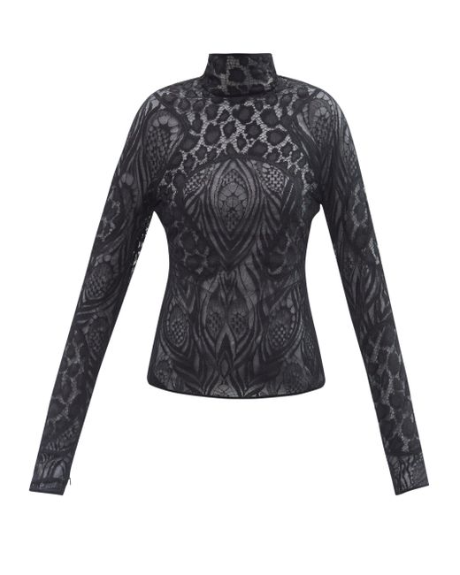 Tom Ford High-neck Chantilly-lace Blouse in Black - Lyst
