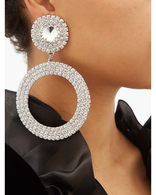 Alessandra Rich Satin Crystal Circular-drop Clip Earrings in Metallic ...