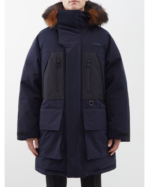 Burberry Faux Fur-trim Twill Hooded Parka in Blue for Men | Lyst UK