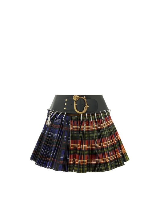 Chopova Lowena Pleated Tartan-check Wool-blend Mini Skirt in Black