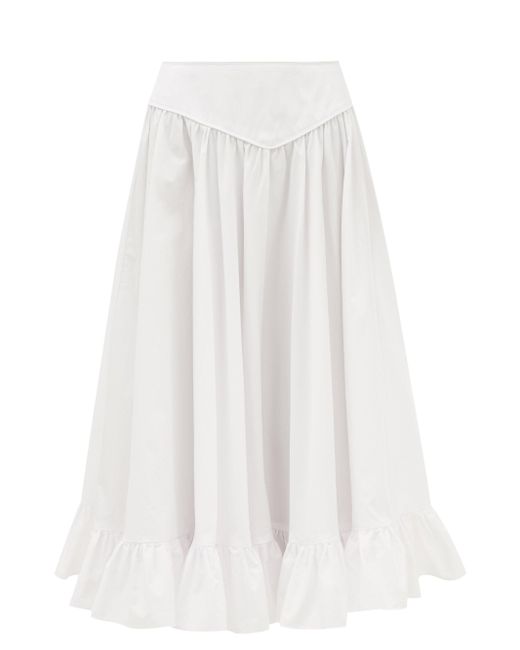 BATSHEVA Ruffled Cottonpoplin Midi Skirt in White Lyst UK
