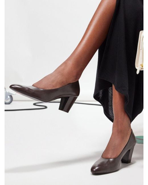 The Row Luisa 65 Leather Blockheel Pumps in Brown Lyst