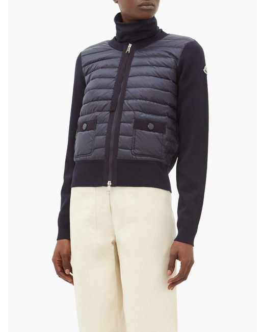 Moncler Knit sleeve Quilted down Panel Cardigan Jacket in Blue Lyst