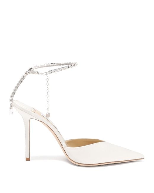 Jimmy Choo Saeda 100 Crystal-strap Leather Pumps in White - Lyst