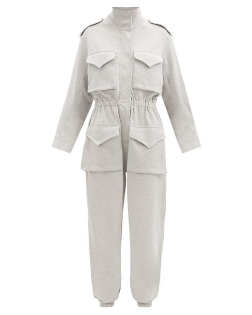 Norma Kamali コットン パッチポケット コットンジャンプスーツ カラー グレー Lyst