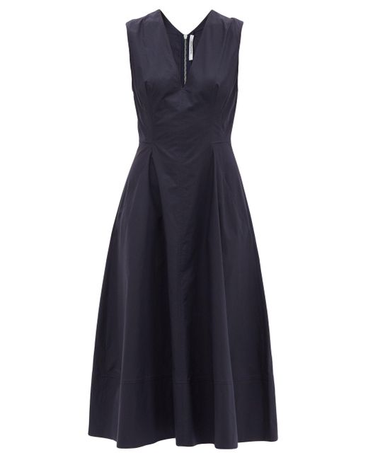 Another Tomorrow V-neck Organic-cotton Poplin Midi Dress in Navy (Blue ...