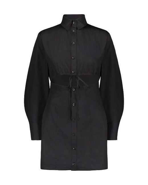 Matthew Bruch Cotton Cutout Black Mini Shirt Dress | Lyst