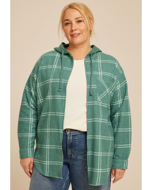maurices Green Plus Size Vintage Plaid Hooded Shacket
