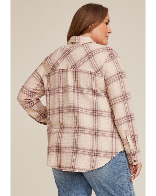 maurices Natural Plus Size Pucker Plaid Button Down Shirt