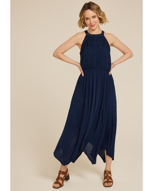 maurices Blue Bare Crochet Halter Neck Midi Dress
