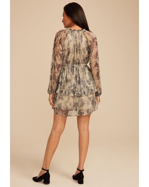 maurices Natural Metallic Floral Tiered Mini Dress