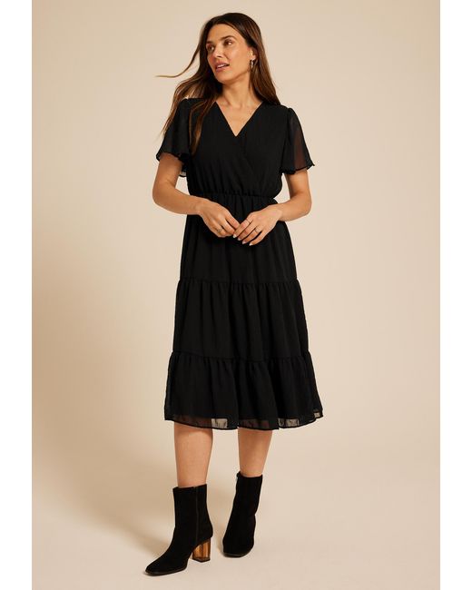 maurices Black Surplice Tiered Midi Dress