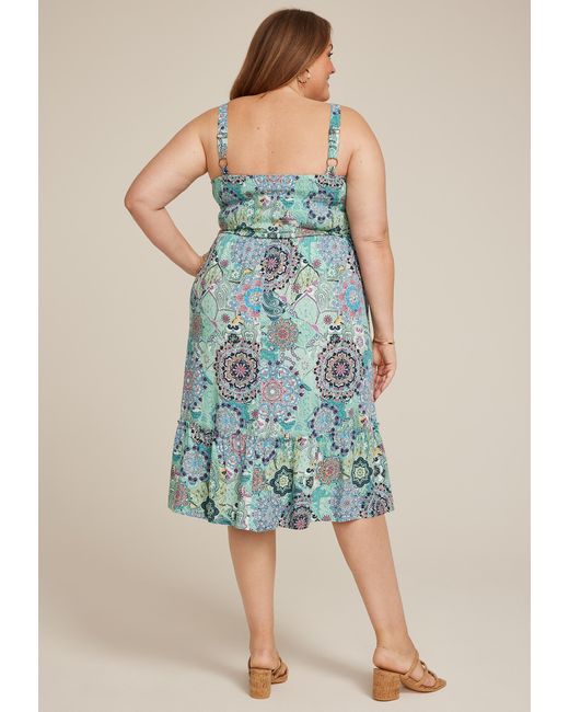 maurices Blue Bare Printed Tiered Midi Dress