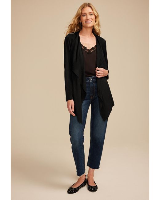 maurices Natural Faux Suede Waterfall Cardigan