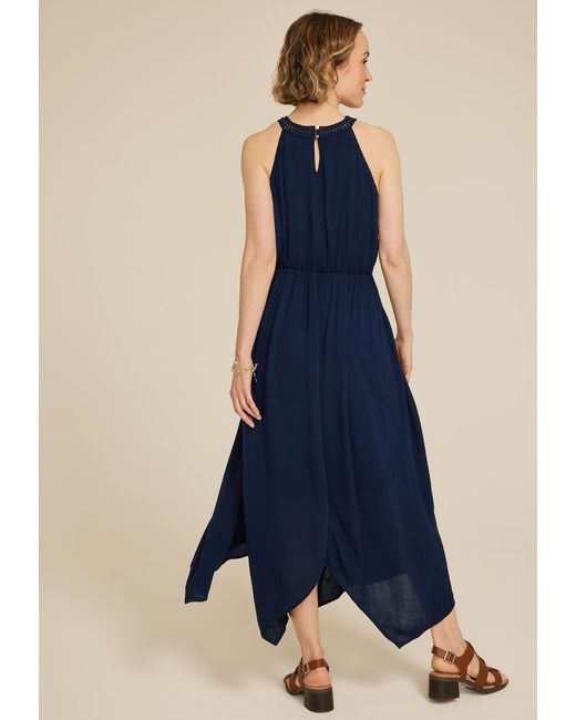 maurices Blue Bare Crochet Halter Neck Midi Dress