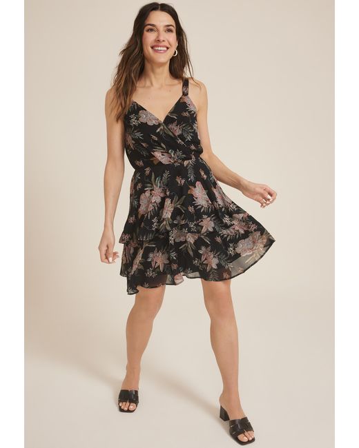 maurices Multicolor Bare Surplice Floral Tiered Mini Dress