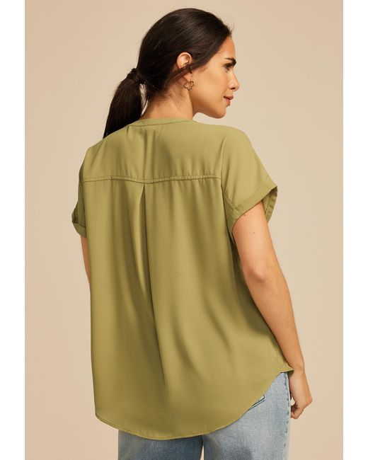 maurices Yellow Geneva Short Sleeve Blouse