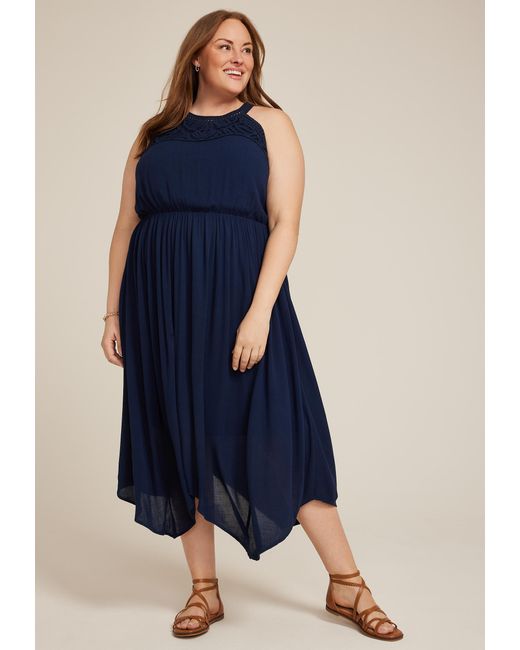 maurices Blue Bare Crochet Halter Neck Midi Dress