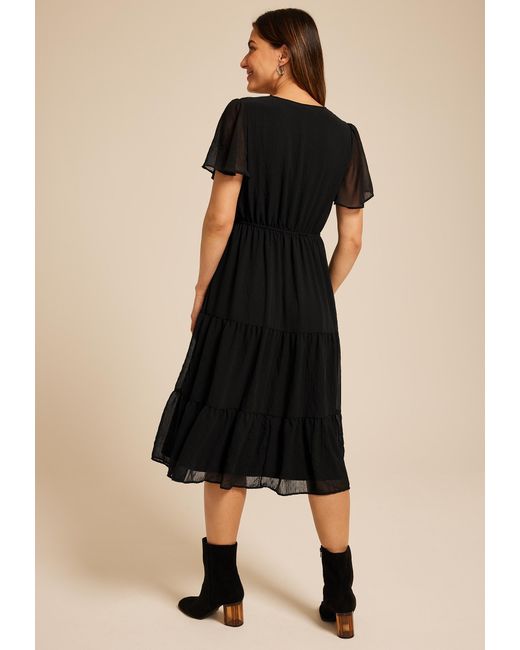 maurices Black Surplice Tiered Midi Dress