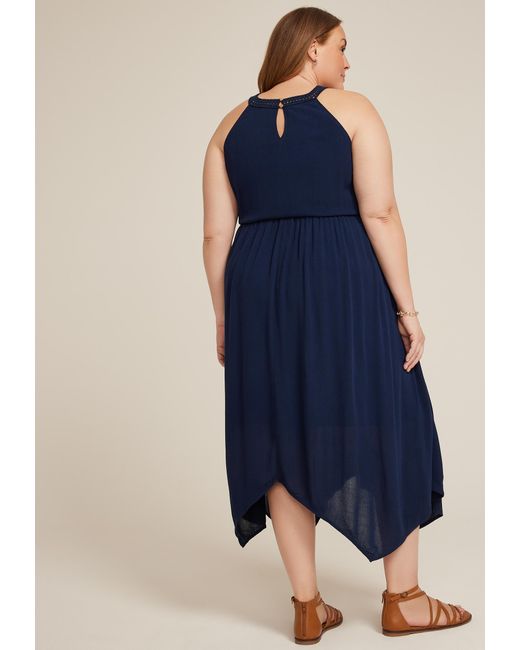 maurices Blue Bare Crochet Halter Neck Midi Dress