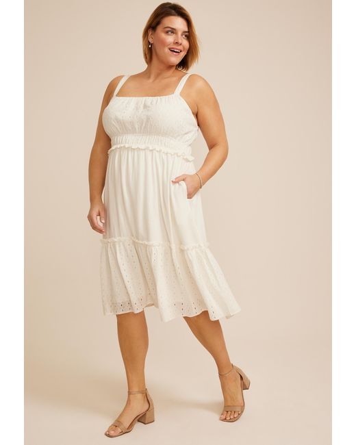 maurices dresses 24/7 Flutter Sleeve Midi Dress An Elastic Waist Creates A Softly Defined Silhouette Maurices Women's Bare Crinkle Gauze